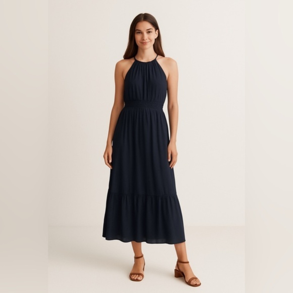A New Day Navy Blue Halter Midi Dress Size M